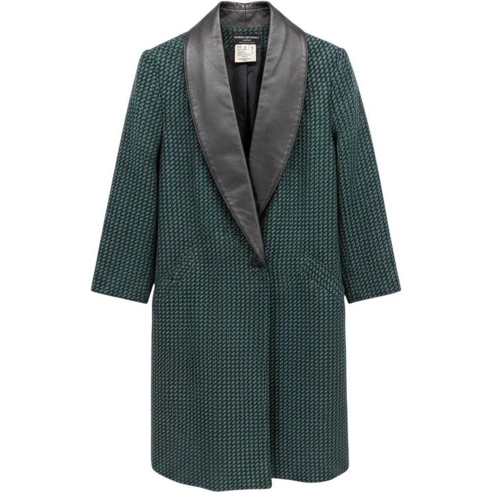 Dominic Bellissimo Womens Coat Wool Leather Shawl Collar Houndstooth Green 8